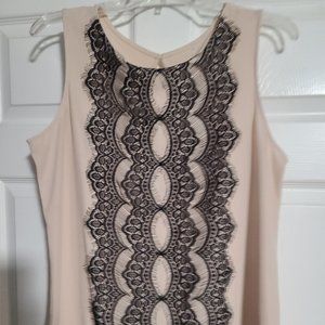 Tan and Black Sleeveless Blouse